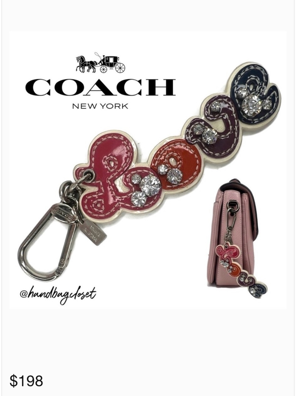 Coach Rhinestone Script Pop LOVE Charm. Hard to Find!